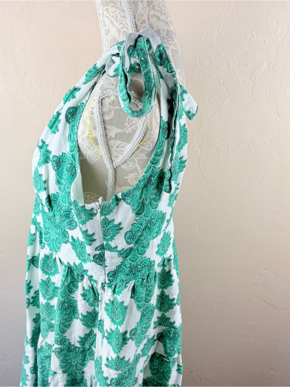 House of Harlow 1960 Green Printed Tiered Dress Linen Sleeveless Women’s Large - Picture 10 of 16